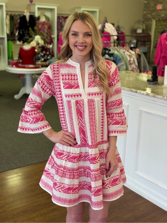 THML Dresses & Skirts - THML Pink & White Printed Tiered Mini Dress